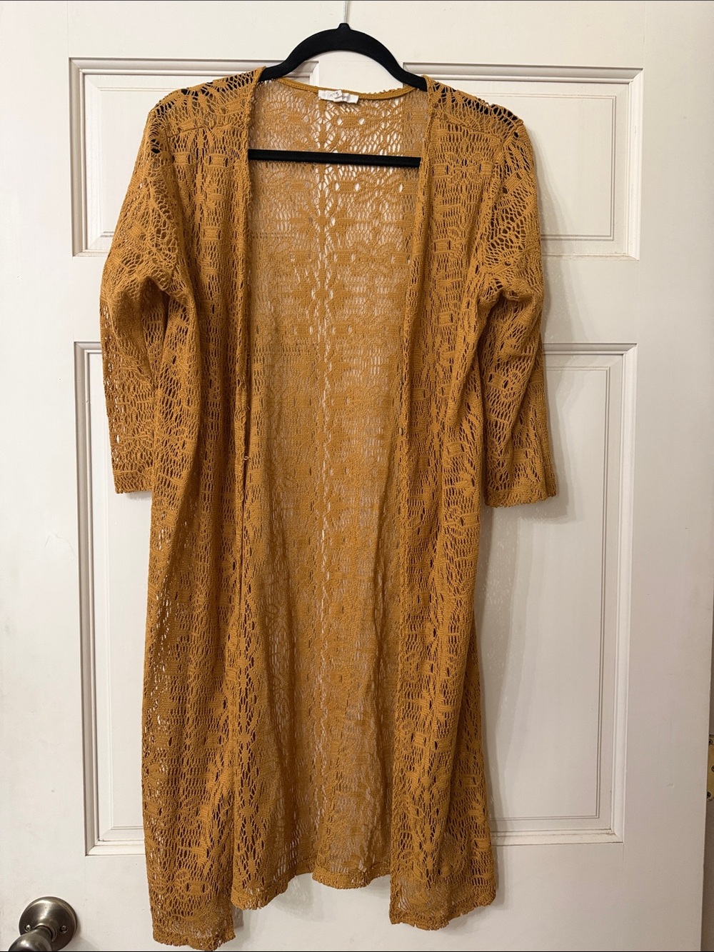 Maurices Mustard Crochet Duster Cardigan